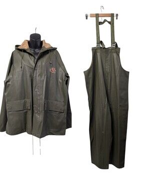 Stearns Dry Wear Green Rain Jacket /Bib Overalls Set Men’s L Waterproof Hooded
